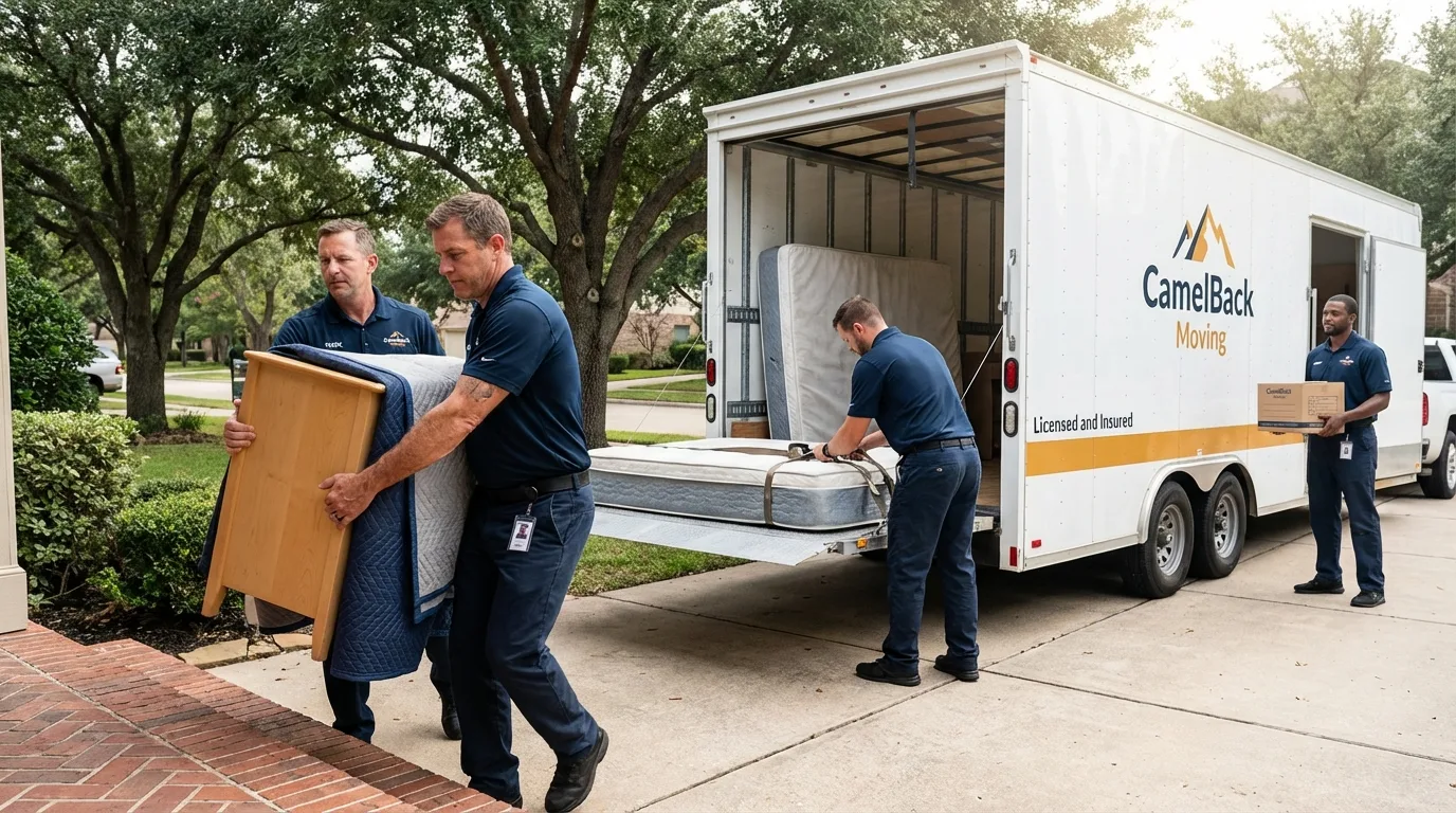 Crew loading residential truck for cross-state move from Pacific Grove, CA